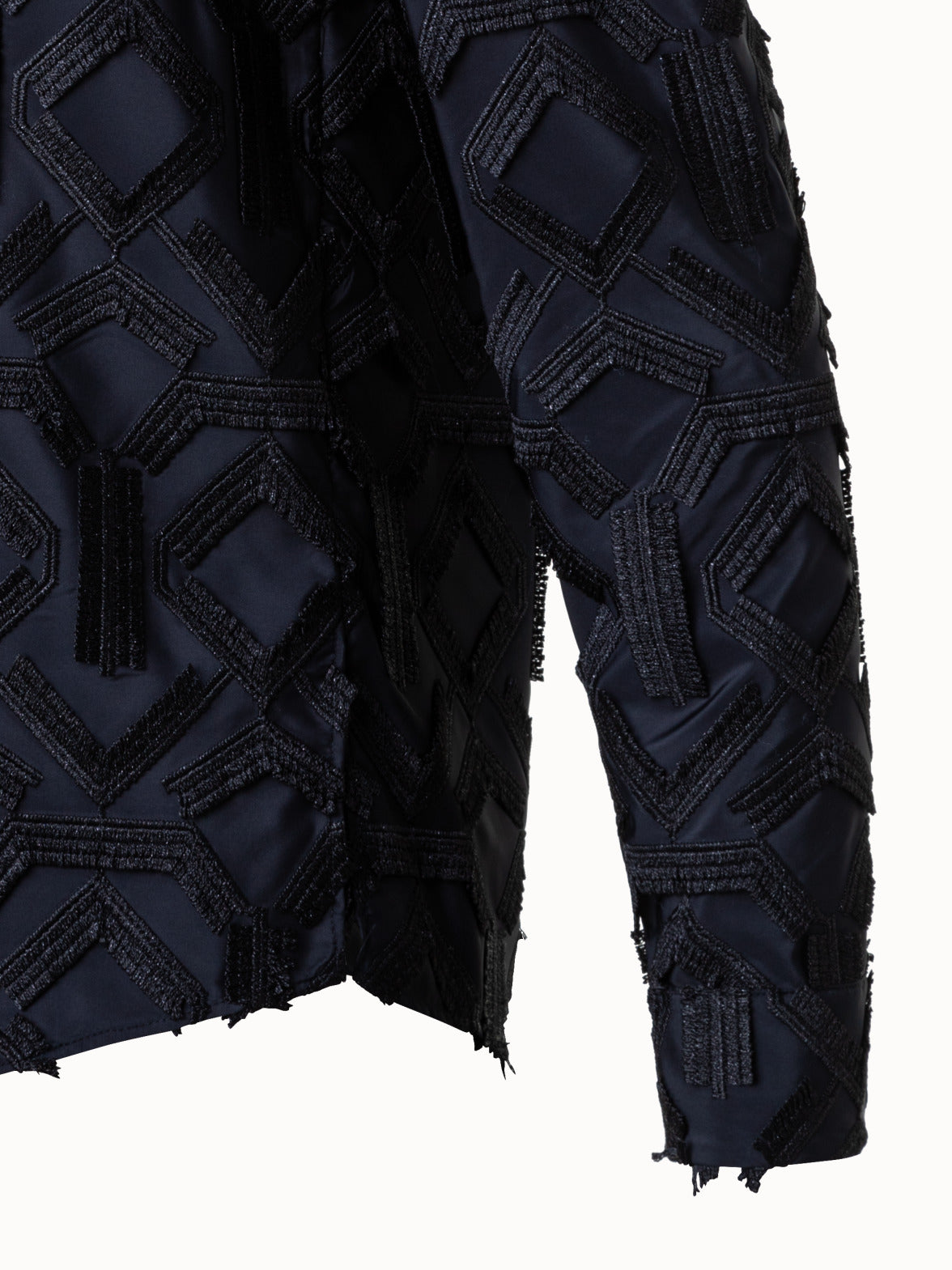 Blouse with Fringe Embroidery and Puff Shoulders - black