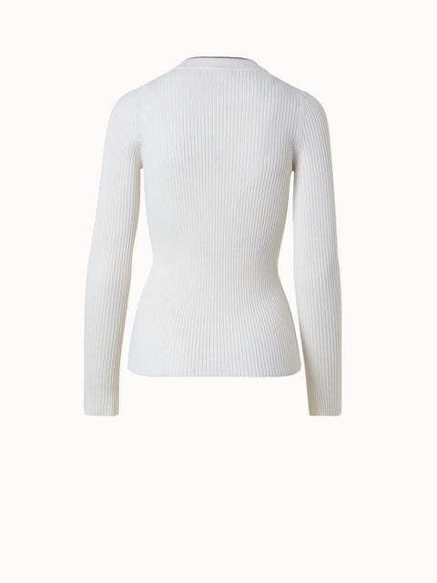 Ribbed Merino Wool Sweater with Contrast Stripe