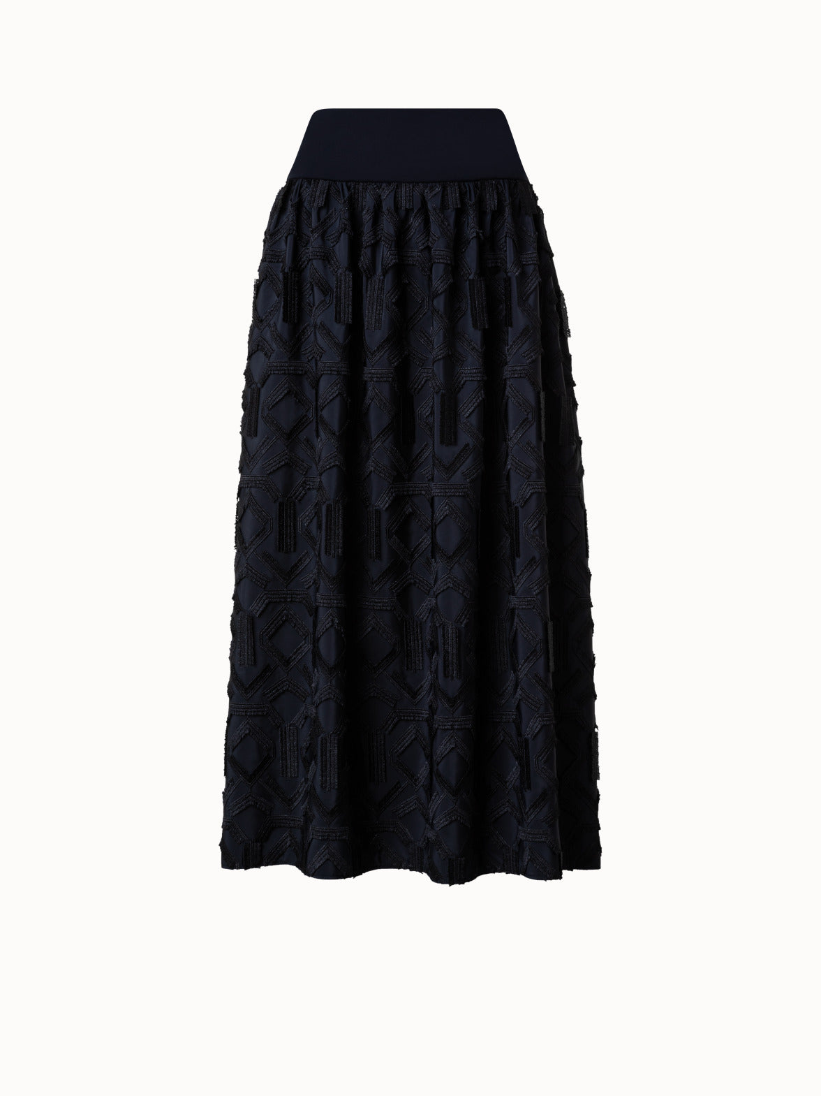 Maxi Skirt with Fringe Embroidery - black