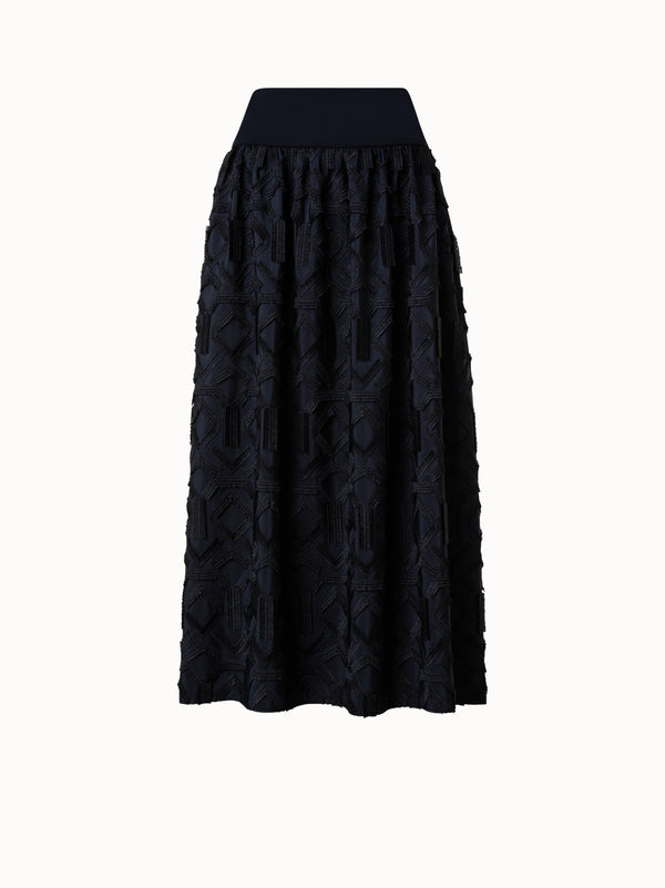 Maxi Skirt with Fringe Embroidery - black