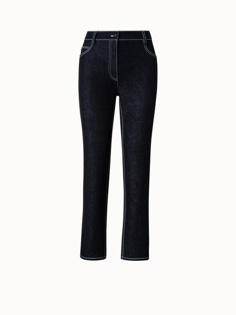 Straight Cropped Denim Pants with Contrast Stitches