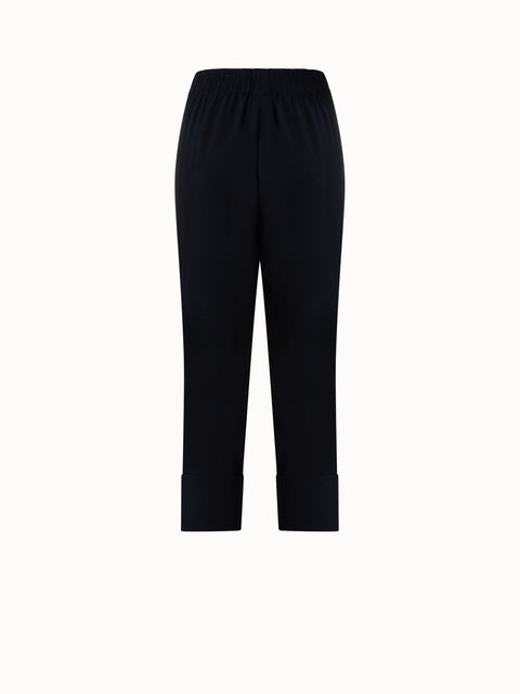 Tapered Cropped Pants with Elastic Waist Band