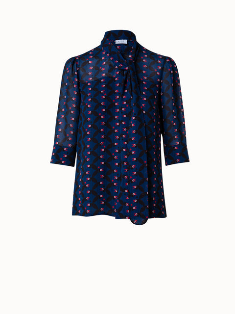 Blouse with Bird Print in Viscose Georgette