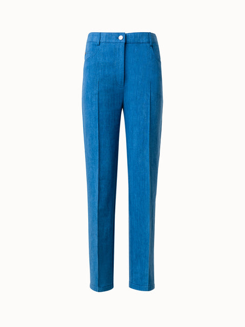 Cotton-Denim-Stretch-Pants with Straight Cropped Leg