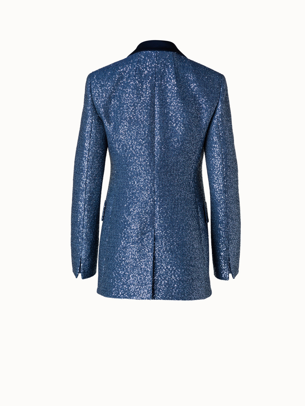 Long Sequins Jacket in Wool Blend - blue