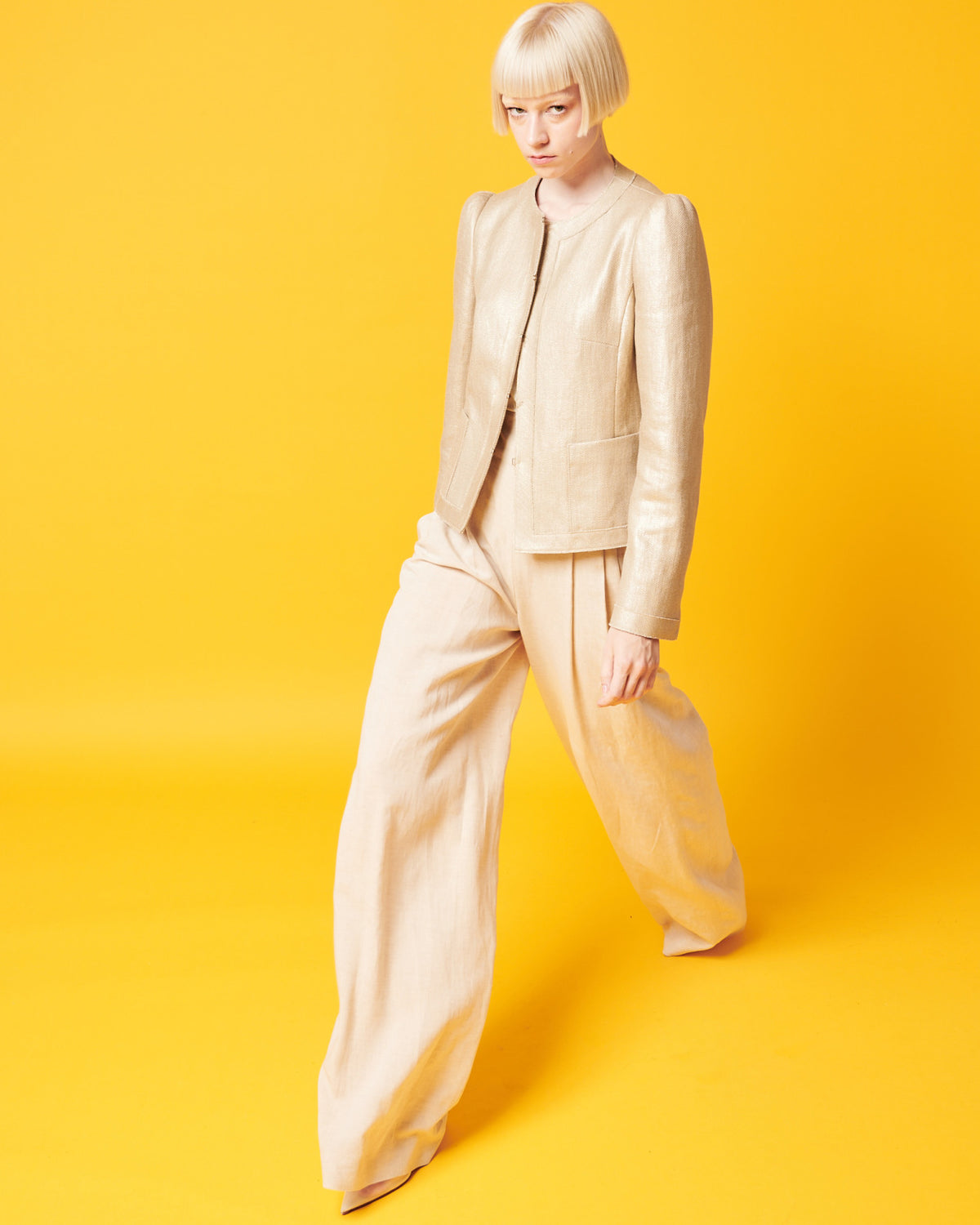 High Waisted XL Wide Leg Pants in Stretch Linen - beige