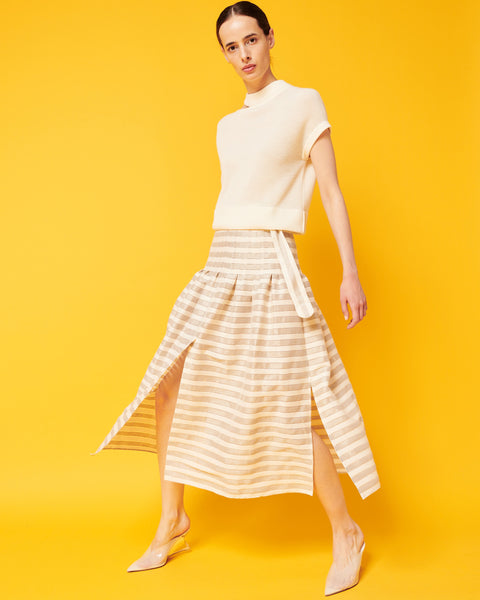 Striped Midi Skirt in Linen Cotton Blend