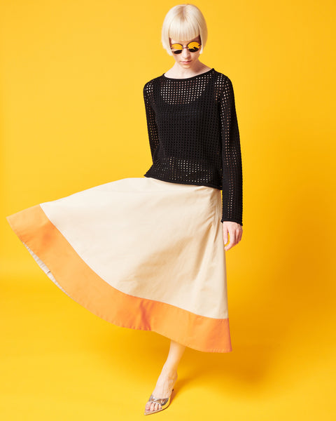 A-Line Midi Color Block Skirt in Cotton