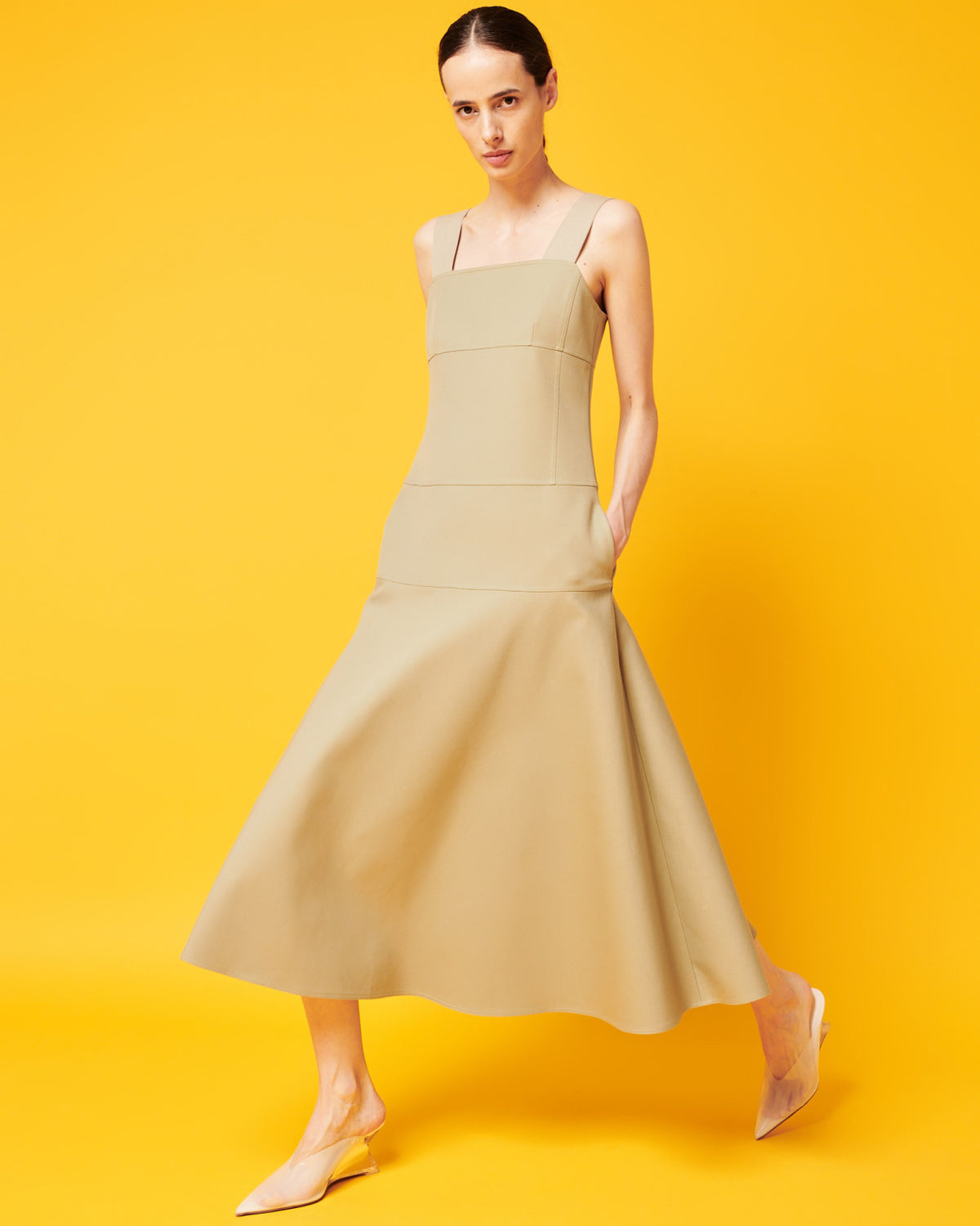 Fitted Midi Dress in Stretch Cotton - ecru