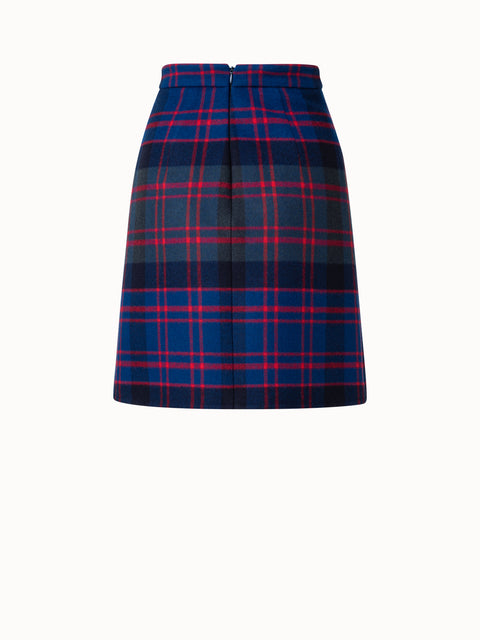 Short Wool Cashmere Double-Face Glen Check Skirt