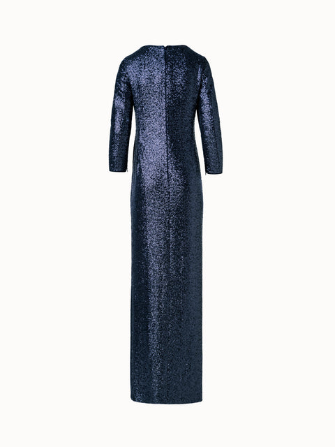 Long Sequins Jersey Evening Gown with Long Sleeves