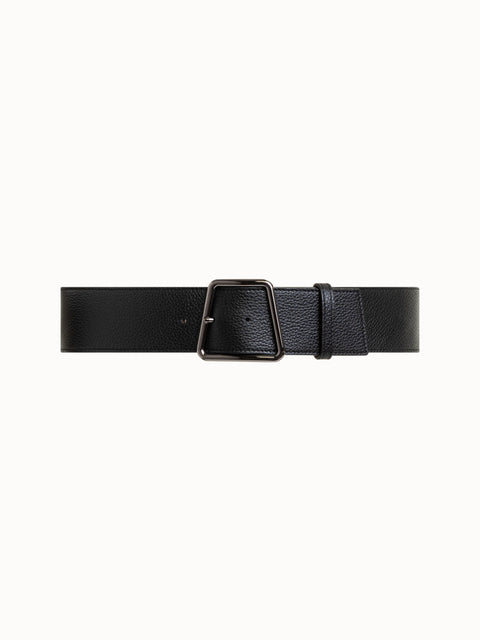 Wide Leather Belt with Trapezoid Buckle