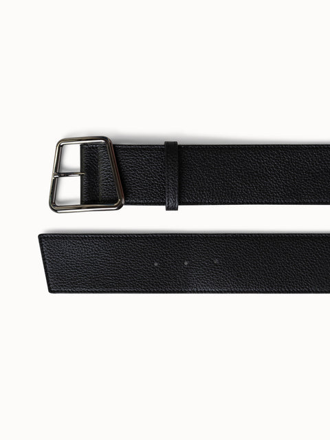 Wide Leather Belt with Trapezoid Buckle