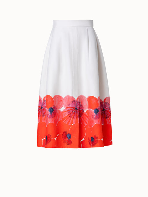 Cotton Silk Double-Face A-line Skirt with Poppy Print