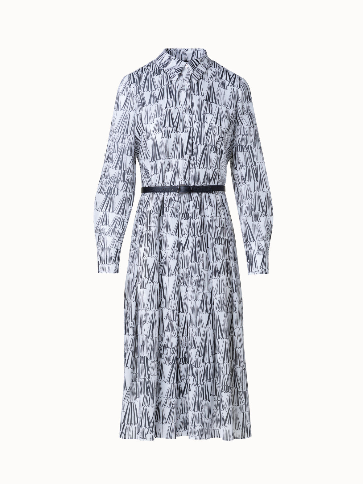 Cotton Shirt Dress with Asagao Print - ecru - multicolor - black