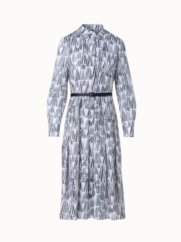 Cotton Shirt Dress with Asagao Print - ecru - multicolor - black