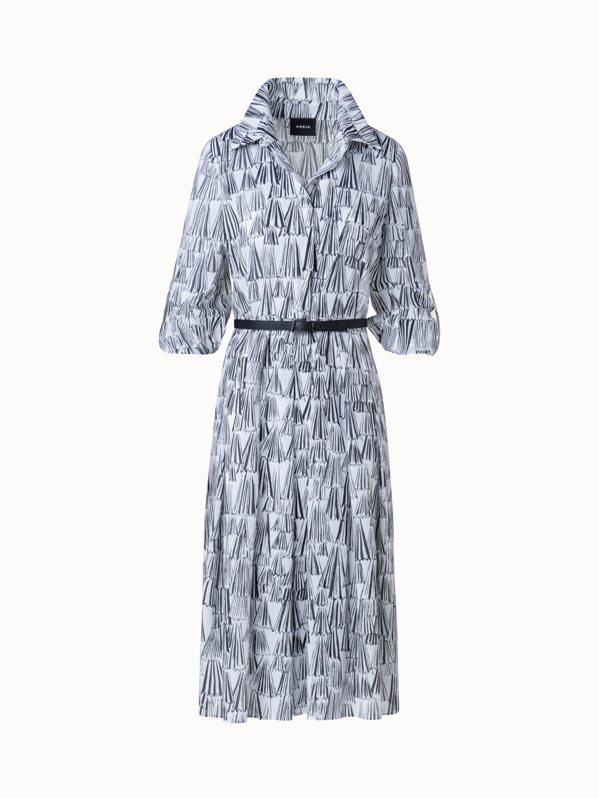 Cotton Shirt Dress with Asagao Print - ecru - multicolor - black