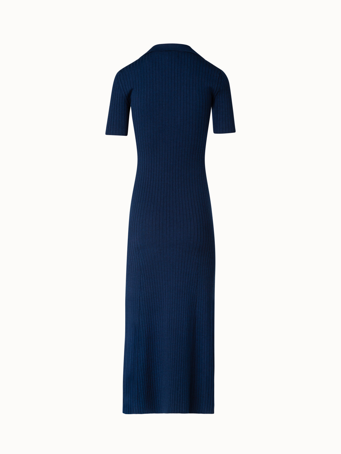 Wool Silk Stretch Knit Midi Dress - blue - navy