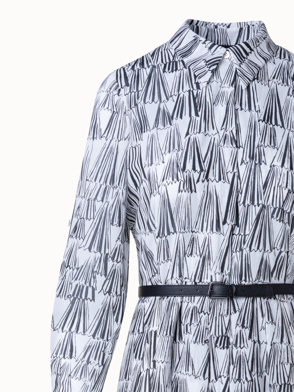Cotton Shirt Dress with Asagao Print - ecru - multicolor - black