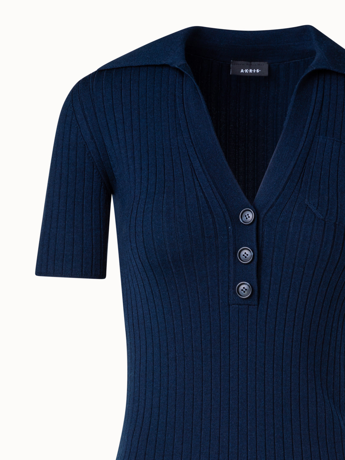 Wool Silk Stretch Knit Midi Dress - blue - navy