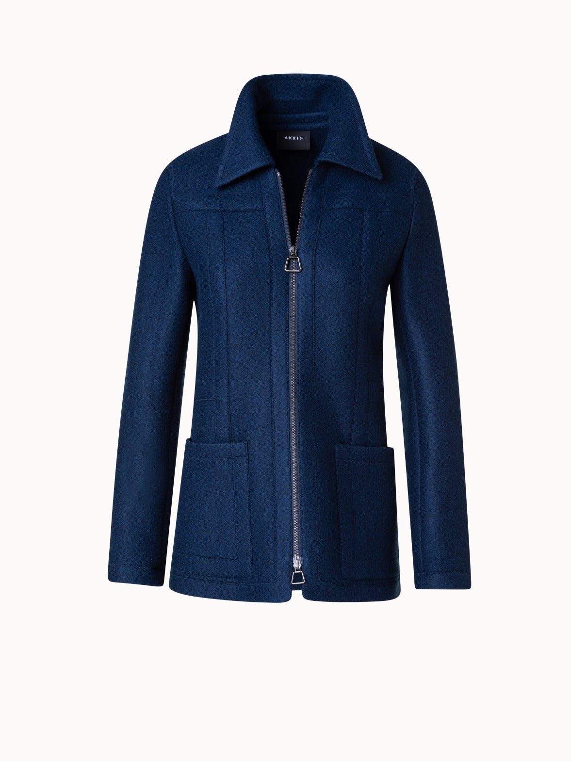 Tailored Jacket in 100% Cashmere with Stand Up Collar - blue - navy