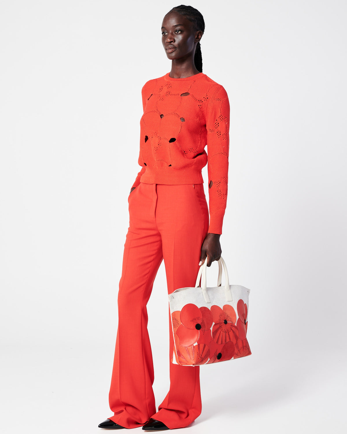 Wool Double-Face Bootcut Pants - red