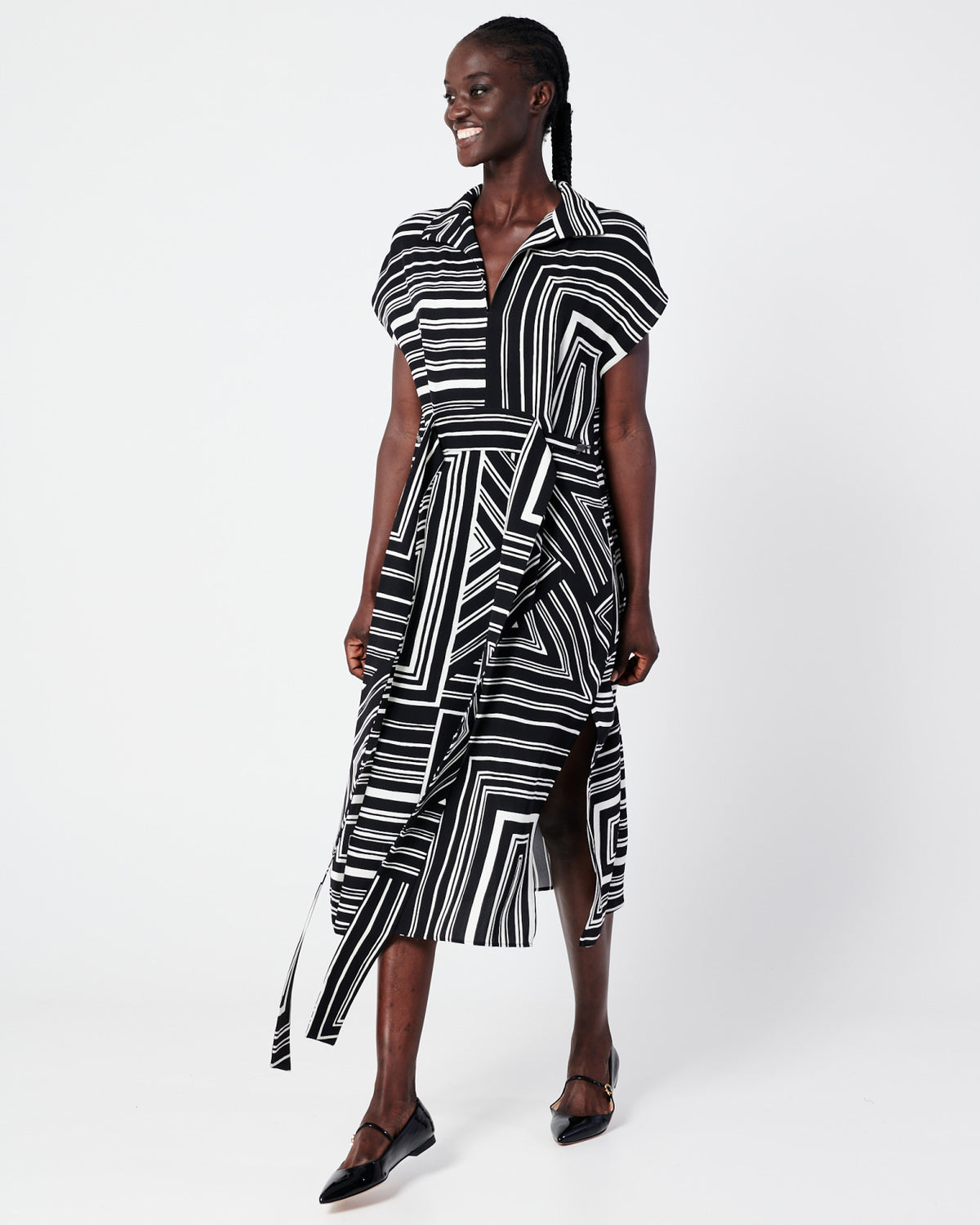 Silk Tunic Dress with Lizzi's Lines Print - multicolor - black