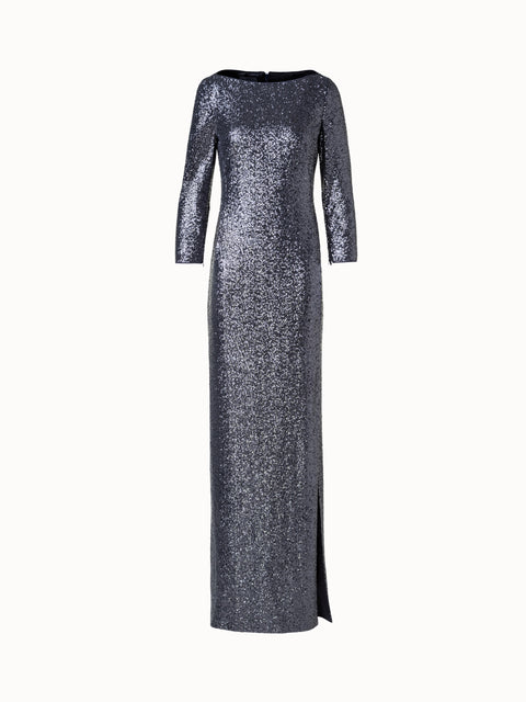 Long Sequins Jersey Evening Gown with Long Sleeves