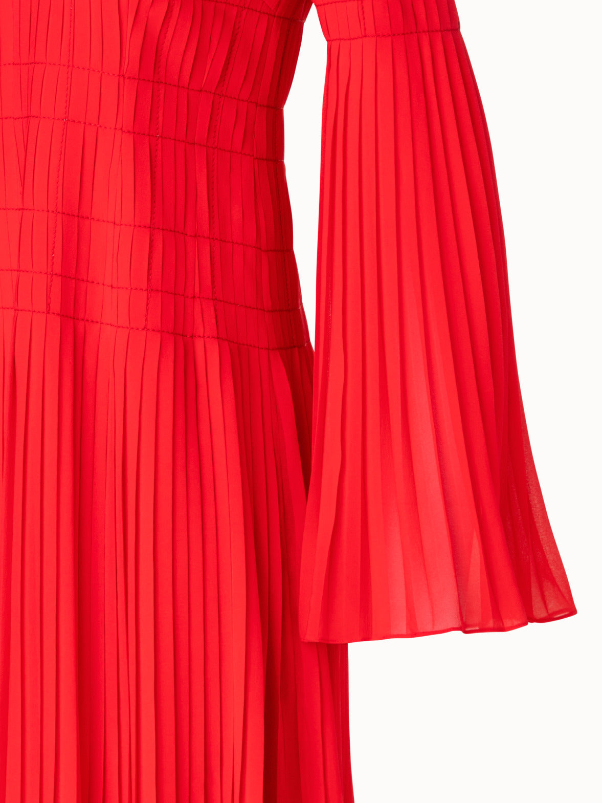 Short Pleated Dress with Long Flared Sleeves - red