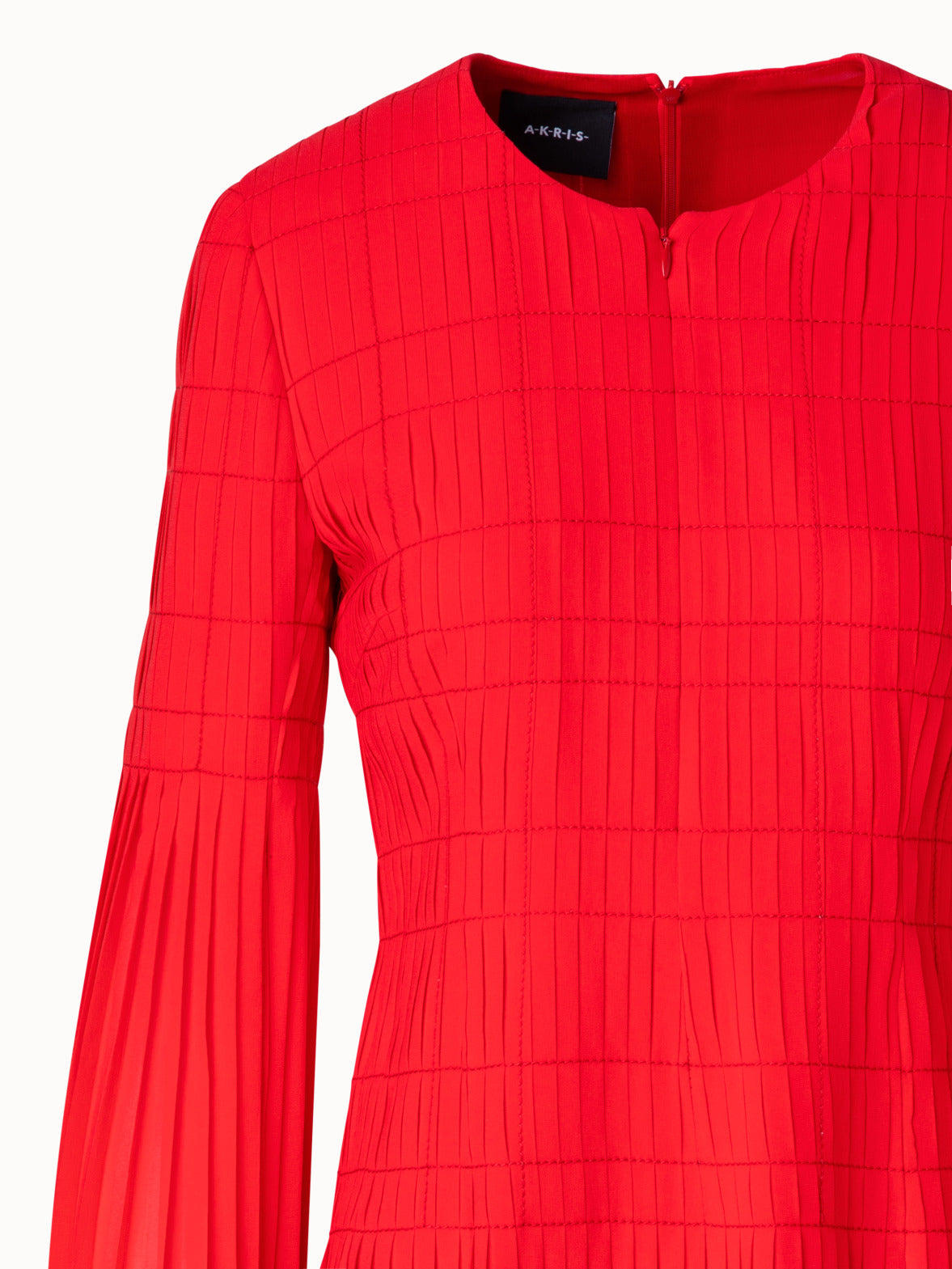 Short Pleated Dress with Long Flared Sleeves - red