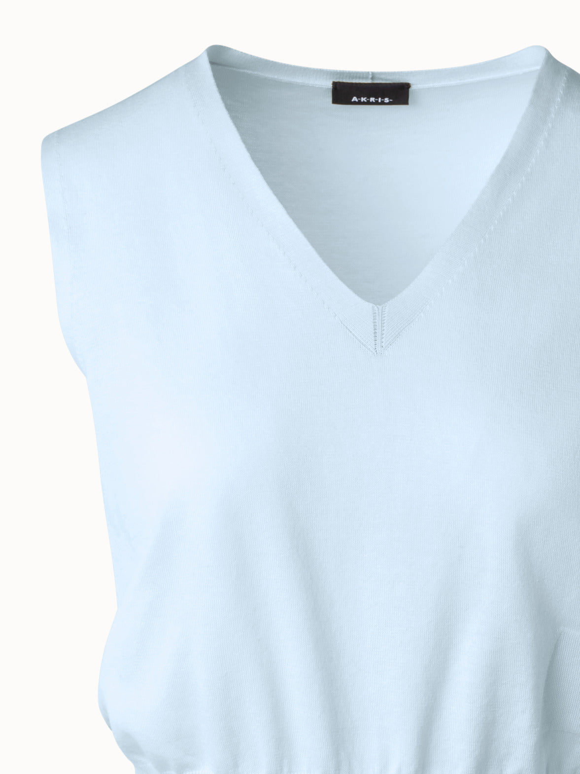 Sea Island Cotton Knit Top with V-Neck - blue