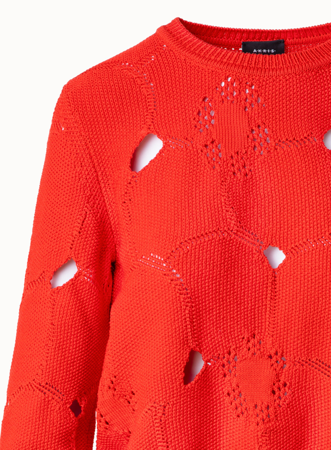 Cotton Stretch Knit Sweater with Anemones Jacquard - red