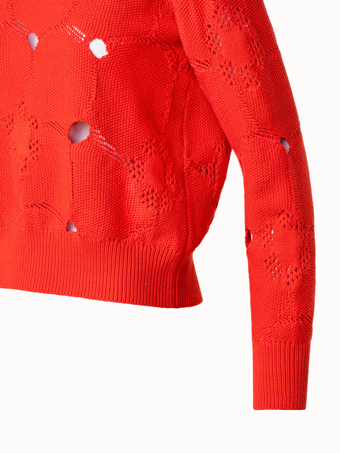 Cotton Stretch Knit Sweater with Anemones Jacquard - red