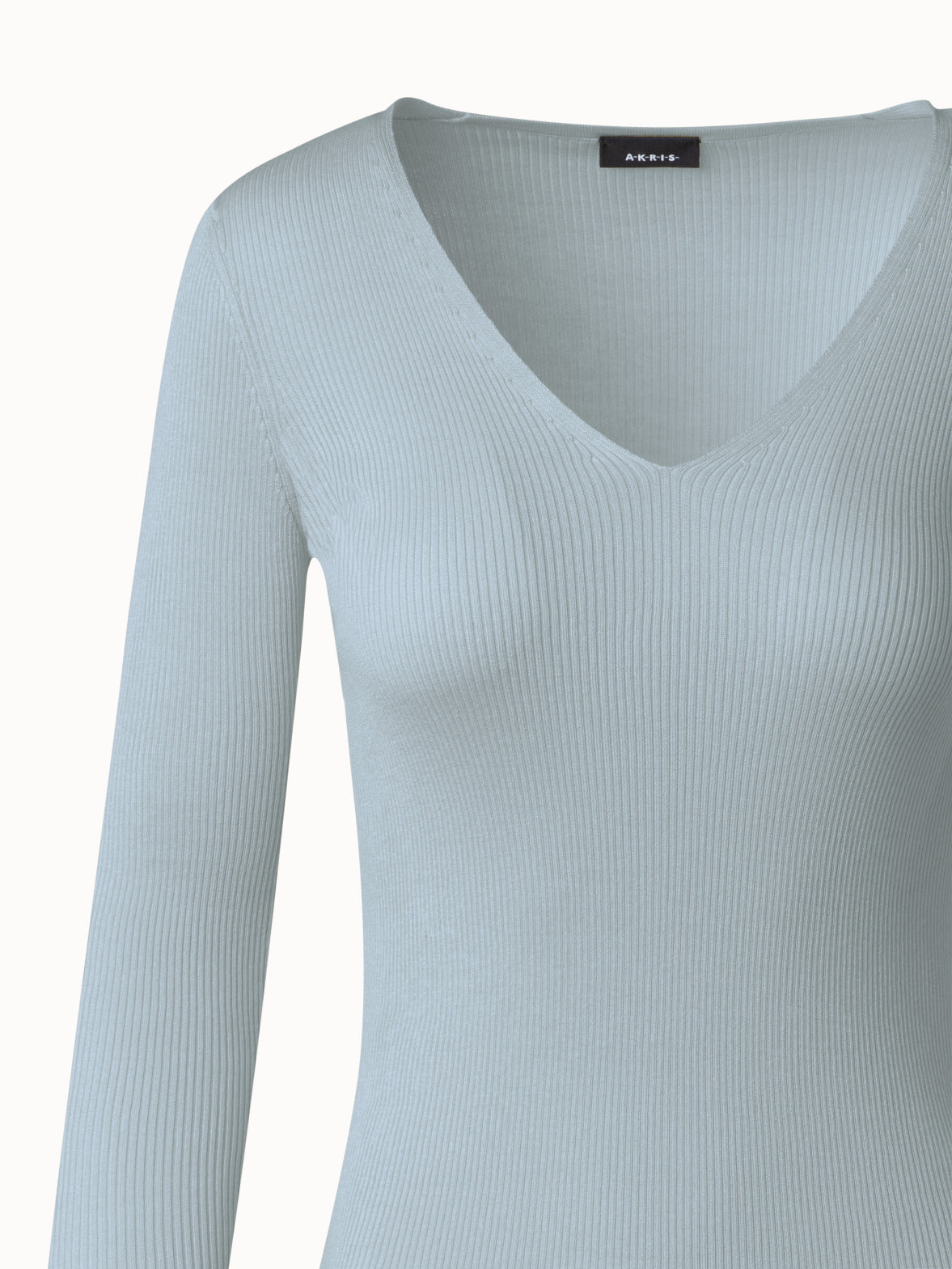 Silk Cotton Fine Rib V-neck Sweater - blue