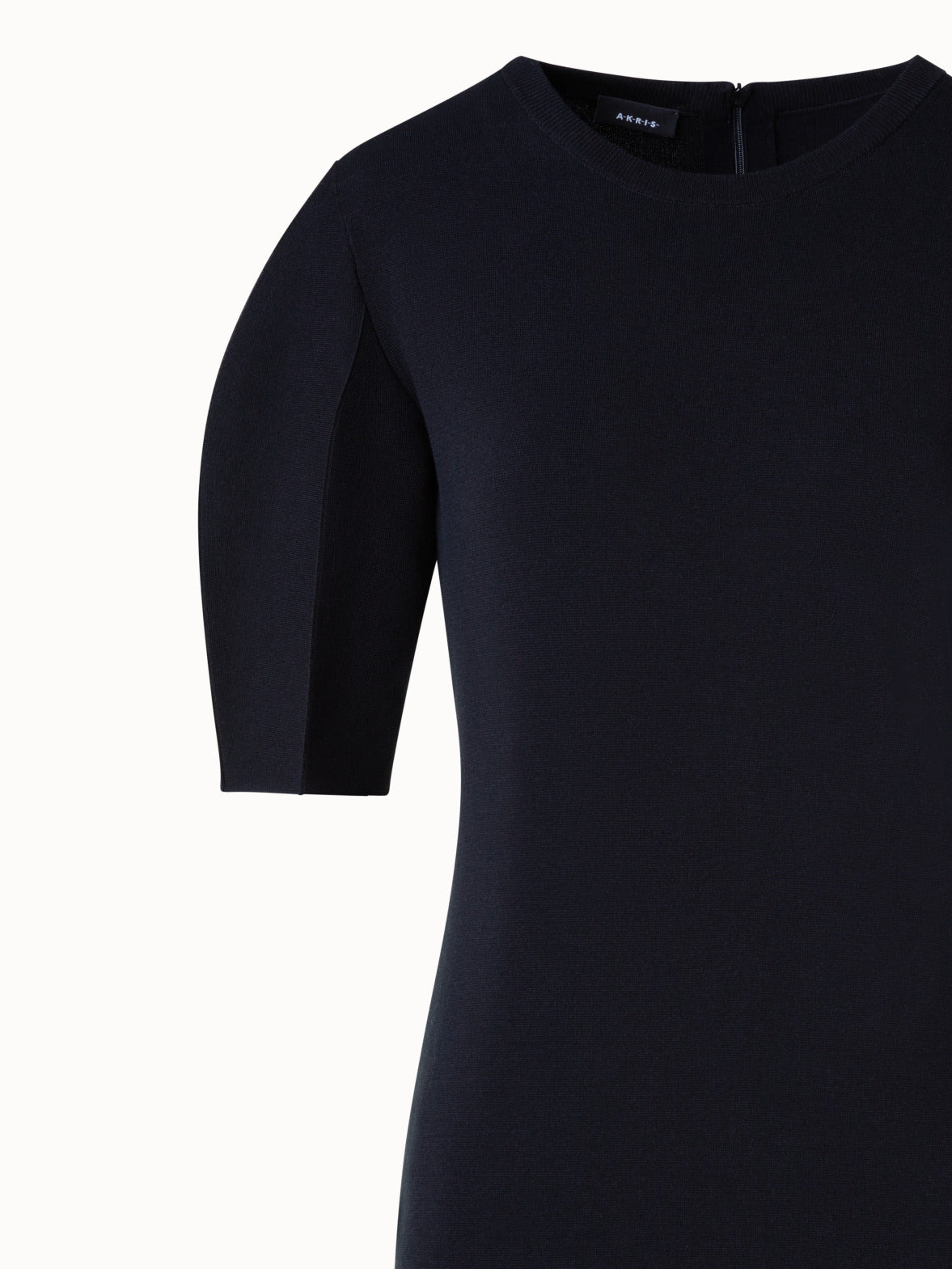 Short Knit Dress with Short Volume Sleeves - black