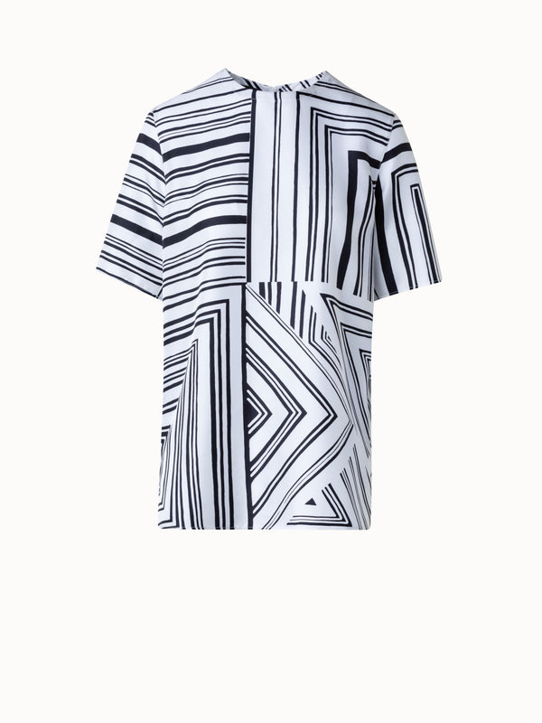 Silk T-Shirt Blouse with Lizzi's Lines Print - ecru - multicolor - black