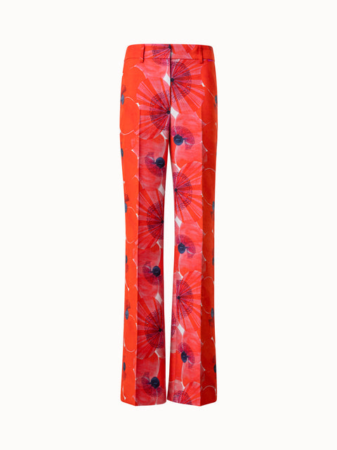 Cotton Silk Double-Face Wide Leg Pants with Poppy Print