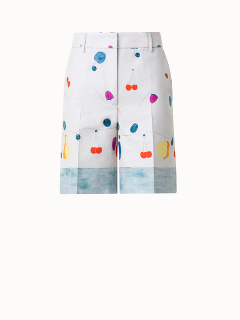 Cotton Silk Double-Face Bermuda Shorts with Fruits Print