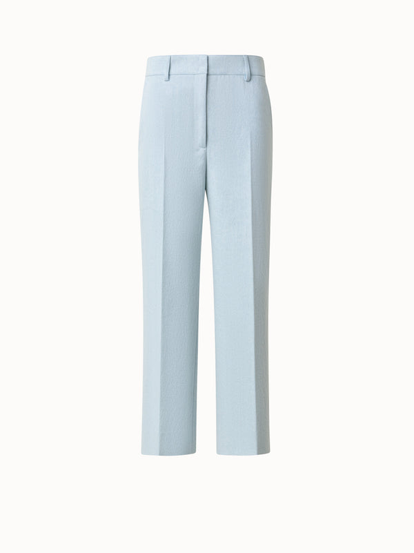 Cropped Cotton Denim Wide Leg Pants - blue