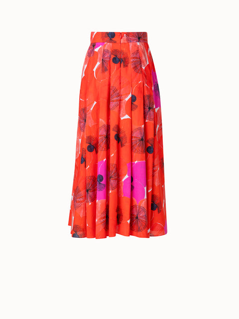 Cotton Voile A-line Skirt with Poppy Print