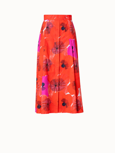 Cotton Voile A-line Skirt with Poppy Print
