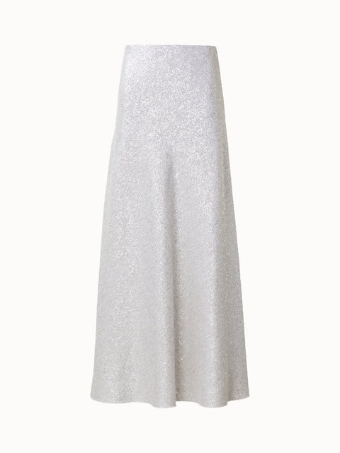 Long Linen Blend Skirt with Sequins