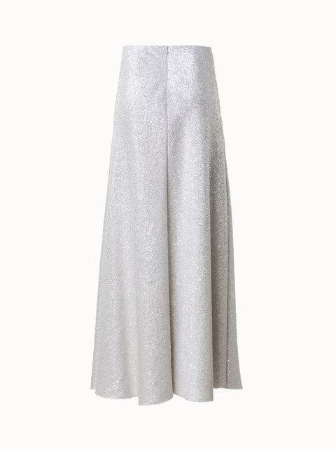 Long Linen Blend Skirt with Sequins