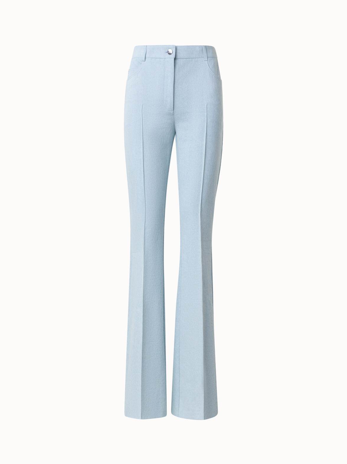 Cotton Denim Bootcut Pants - blue