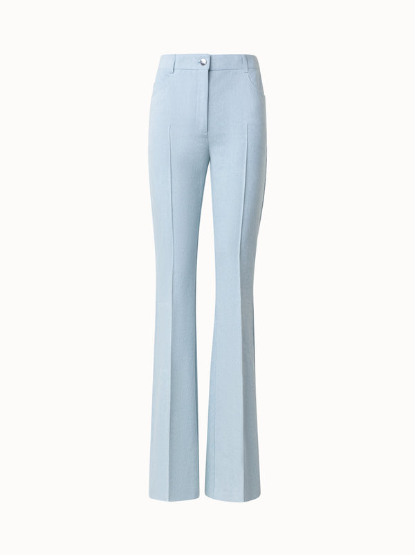 Cotton Denim Bootcut Pants - blue