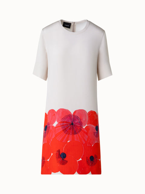 Silk Crêpe Tunic Dress with Poppy Print