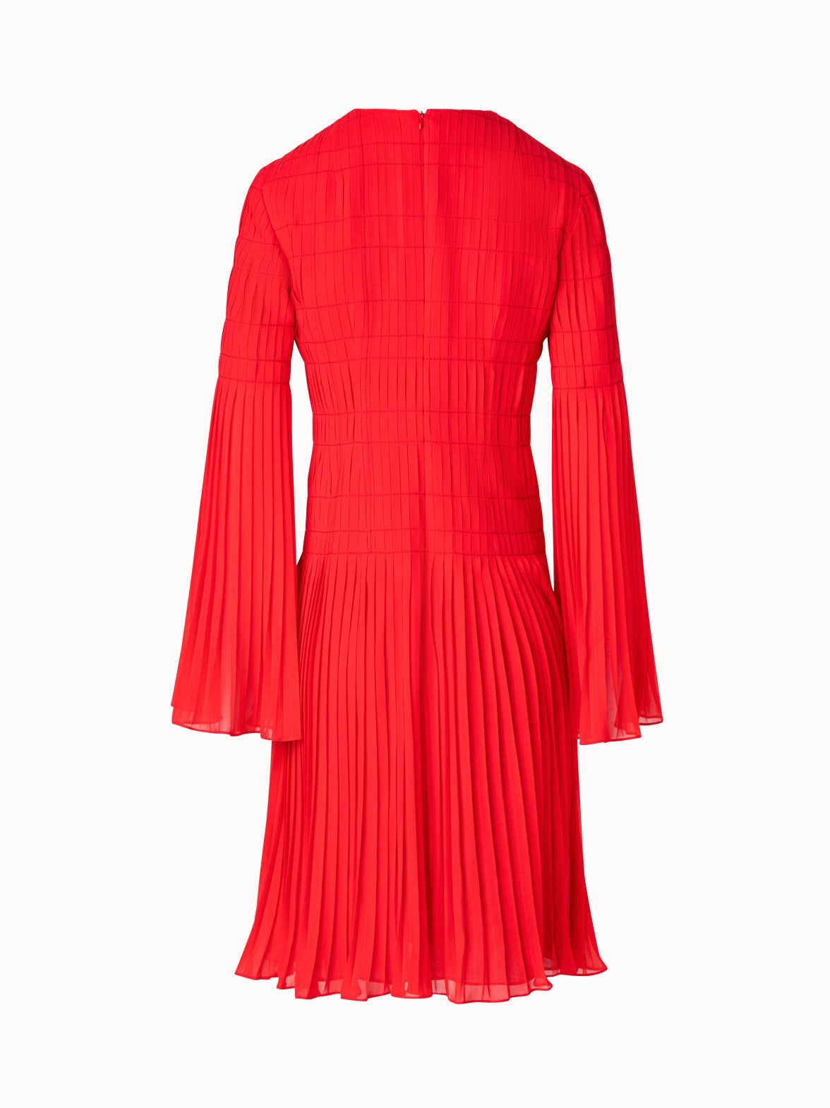 Short Pleated Dress with Long Flared Sleeves - red