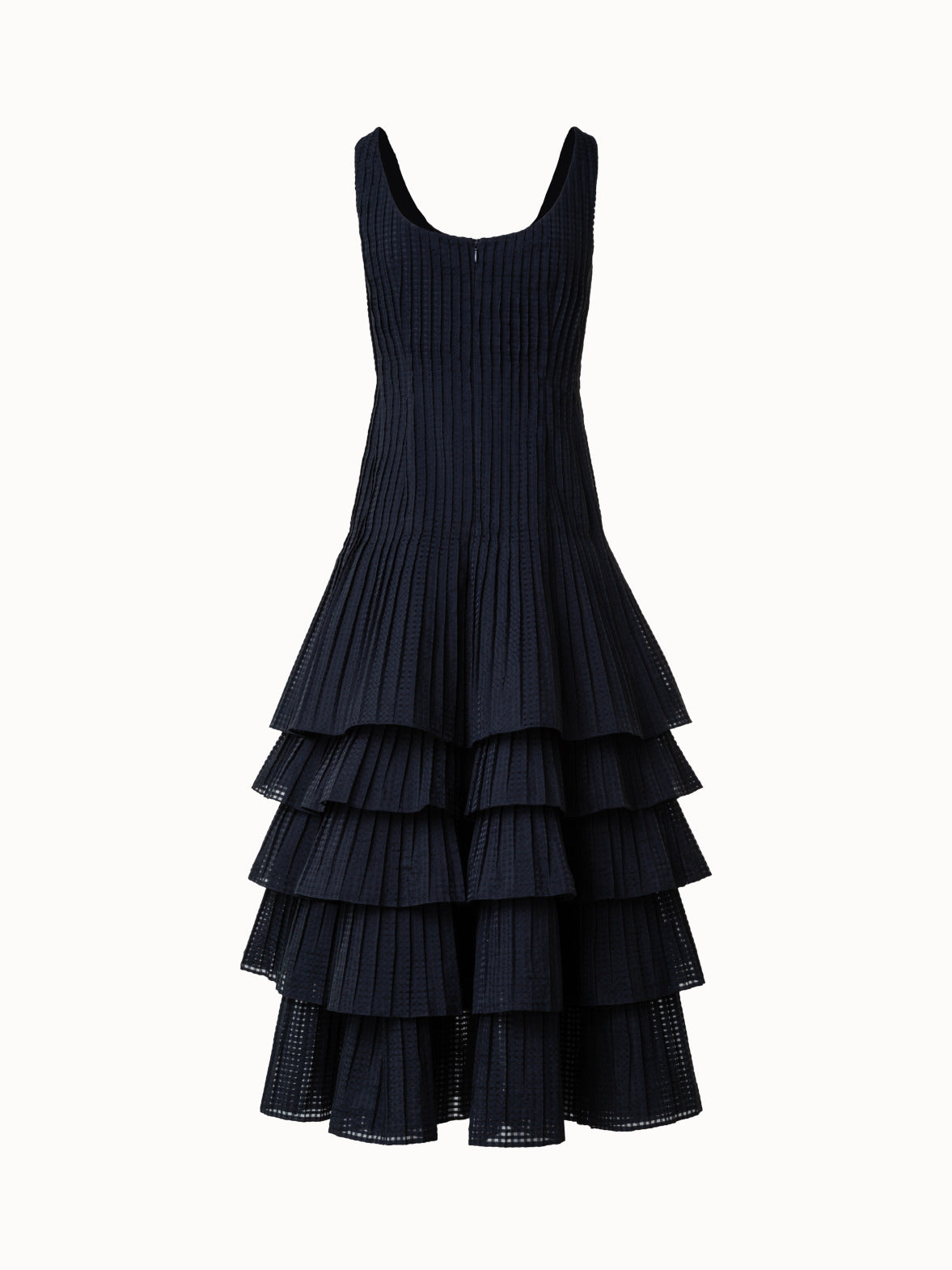 Sleeveless Midi Dress with Pleated Skirt in Semi-Sheer Organza - black