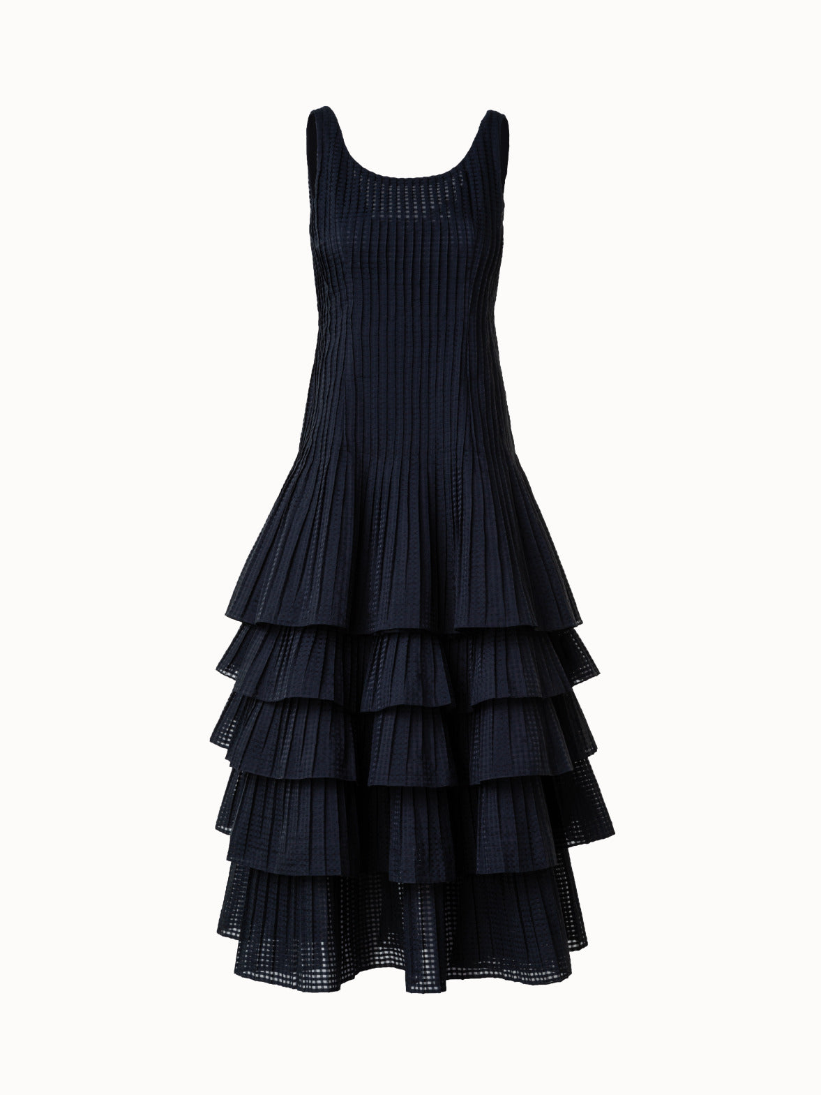 Sleeveless Midi Dress with Pleated Skirt in Semi-Sheer Organza - black