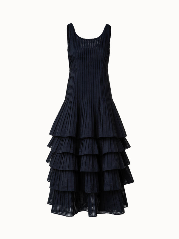Sleeveless Midi Dress with Pleated Skirt in Semi-Sheer Organza - black